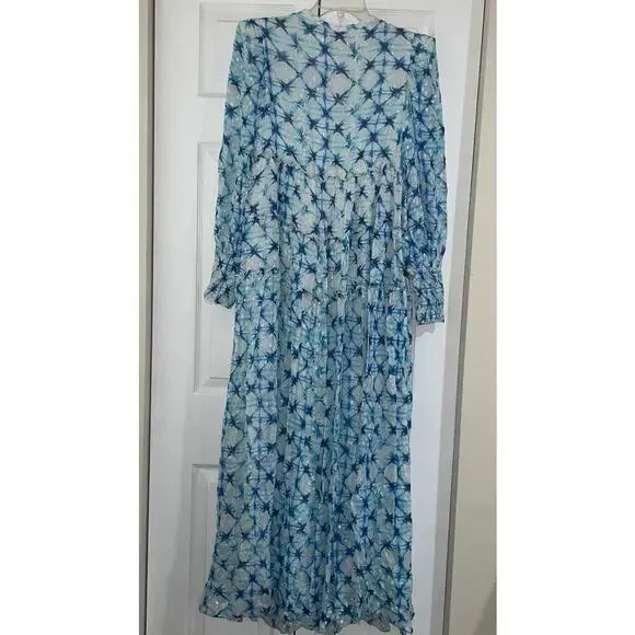 Rococo‎ Sand Volna Maxi Blue Multi Metallic Sparkle Bohemian Glam Size Small